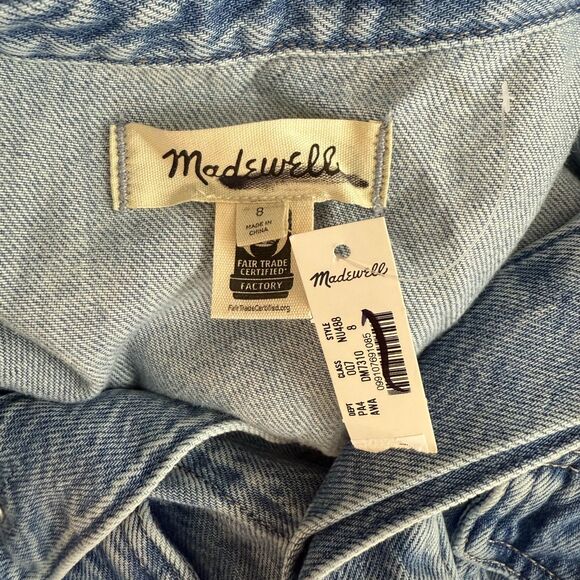 MADEWELL Denim Midi Shirtdress 8 Altoona Wash Blue Jean Slit Button Up B2 - Picture 5 of 6